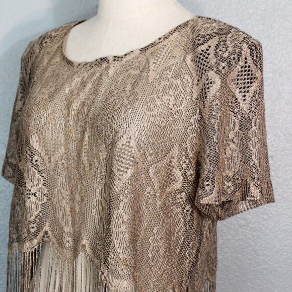 Rare Giorgio Sant'Angelo Designer Lace Fringe Crop Top Size 14 - Picture 5 of 10